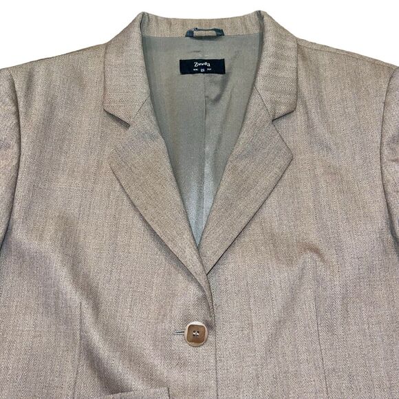 Zanella Blazer Amanda Herringbone Wool Blend Career Neutral Beige - Picture 3 of 8